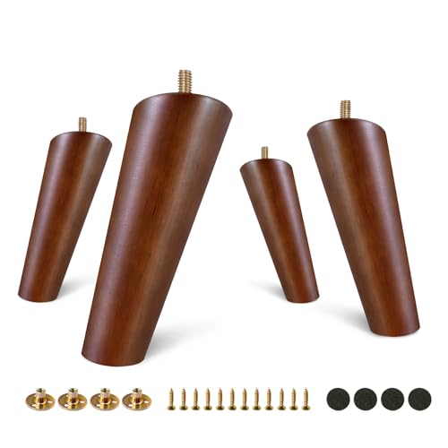 FoDau770 Rubber Wood Legs 5", Slant Taper, 5/16"-18 Thread, Brown, 4pcs - color: Brown, size: 5 Inch - Slanted (80°)