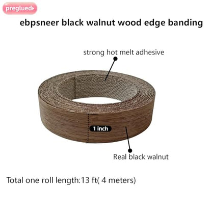 Real Black Walnut Wood Veneer Edge Banding Tape,1''×13' Preglued Iron On Edging Band Roll with Self Hot Melt Adhesive, Prefinished Flexible Edgebanding Strip for Laminate Furniture Cabinet Repair - style: Black Walnut