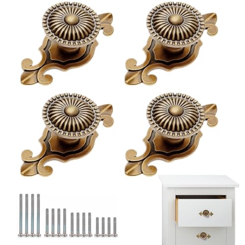 4 Pack Golden Antique Brass Cabinet Knobs Vintage Retro Mushroom Drawer Knobs Dresser Cabinet Cupboard Wardrobe Kitchen Pull Handles Door Knobs for DIY with Screws - color: Gold Brass 4 pack