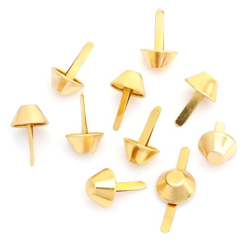 CRAFTMEMORE Cone Brads Purse Feet Handbag Flat Nailheads Spike Prong Studs Avail in Multiple Sizes 100 PCS (10 mm (≈3/8"), Gold) - color: Gold, size: 10 mm (≈3/8")