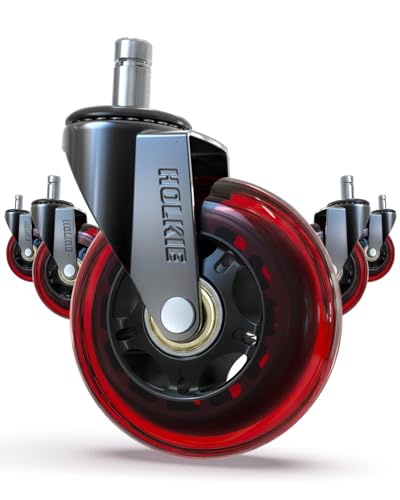 HOLKIE Gaming Chair Wheels Red Core Silent Roller Blade Casters - color: Red