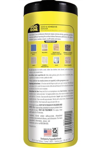 Goo Gone Adhesive Remover Wipes – Removes Stickers, Residue, Grease, Grime, Crayon, Sap, Sticky or Gooey Messes, Pre-Moistened Wipes, 2 Pack, 48 Count - size: 48 Wipes