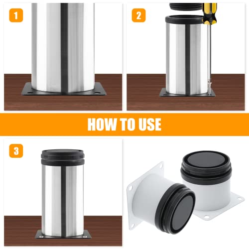 White Adjustable Furniture Legs 2in 4 Pack Steel with Screws - size: 2inch