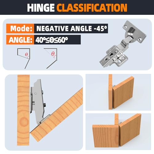 Negative 45° Cabinet Hinges Soft Close, 4-Pack Full Overlay Frameless - style: -45°