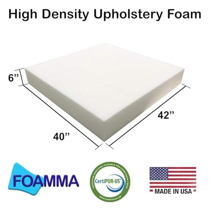 FOAMMA 6" x 40" x 42" High Density Upholstery Foam Cushion (Seat Replacement, Upholstery Sheet, Foam Padding) Made in USA - color: High Density, size: 6" x 40" x 42"
