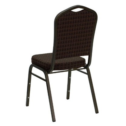 EMMA + OLIVER Brown Crown Back Stacking Banquet Chair - color: Brown Patterned Fabric/Gold Vein Frame