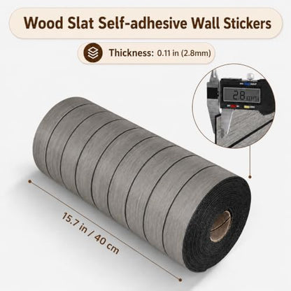 Peel and Stick Wood Slat Wall Panels, Grayish Brown, 118 x 15.7 in - color: Grayish Brown, size: 15.7" x 118"