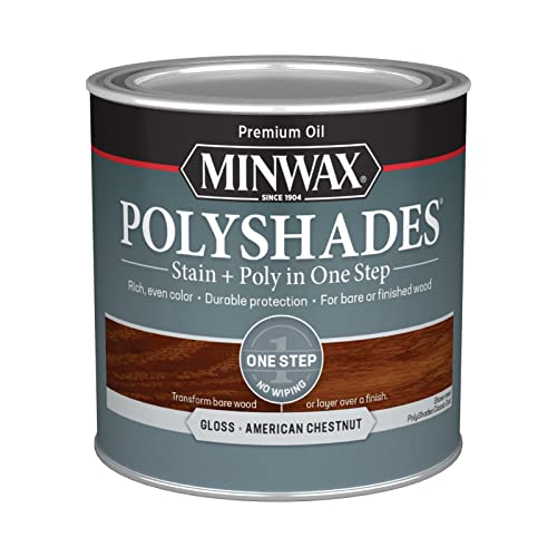 Minwax PolyShades Wood Stain + Polyurethane Finish – ½ Pint, American Chestnut, Gloss - color: American Chestnut, size: 0.25 Quart, style: Gloss