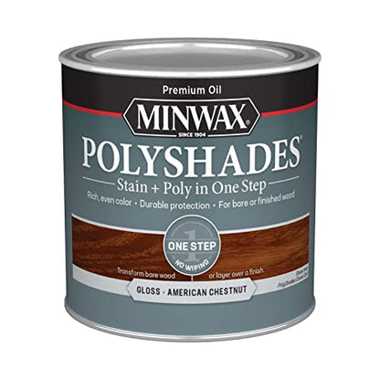 Minwax PolyShades Wood Stain + Polyurethane Finish – ½ Pint, American Chestnut, Gloss - color: American Chestnut, size: 0.25 Quart, style: Gloss