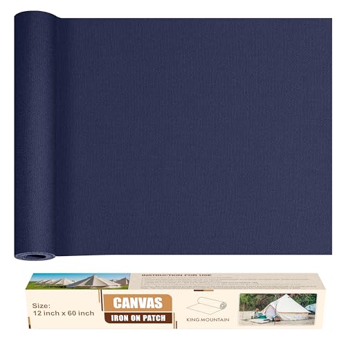 KING MOUNTAIN Canvas Iron on Patch,12"×60",Waterproof 100% Cotton Fabric Repair Patch,Used for Various Sofa,Tent,Clothes,Seats,Suitcases (Dark Blue,Waterproof) - color: Dark Blue, size: Canvas-12x60