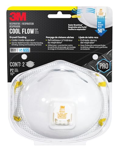 3M 8511 Drywall Sanding N95 Cool Flow Valved Respirator, 2-Pack