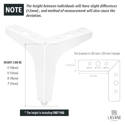 La Vane 4 Inch Diamond Triangle Metal Furniture Legs 4PCS- Heavy Duty Iron - color: White, size: 4" / 10cm