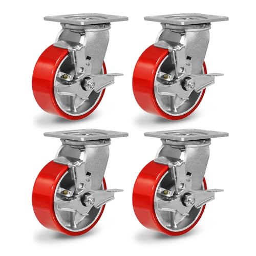 5"X 2" Heavy Duty Casters, Swivel Polyurethane Casters Set of 4 Plate Industrial Caster Wheels for Toolbox Workbench, Load Capacity 4000lbs - style: 5'' Wheel