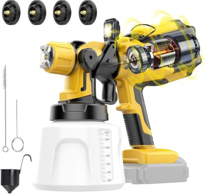 Cordless Paint Sprayer Compatible with Dewalt 20V MAX Battery (NO Battery) - Electric Spray Paint Gun with Led Light, 4 Nozzles & 3 Modes for Interior/Exterior House Painting, Furniture & Fences