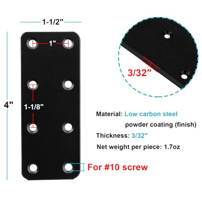 20 Pack 4" x 1-1/2" Black Mending Plates, Straight Connector for Wood