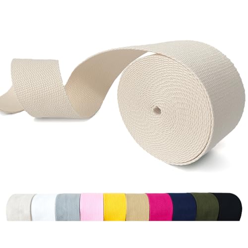 Cotton Webbing 2 Inch 5 Yards for Bag Strap Sewing Crafts, Ivory - color: Ivory
