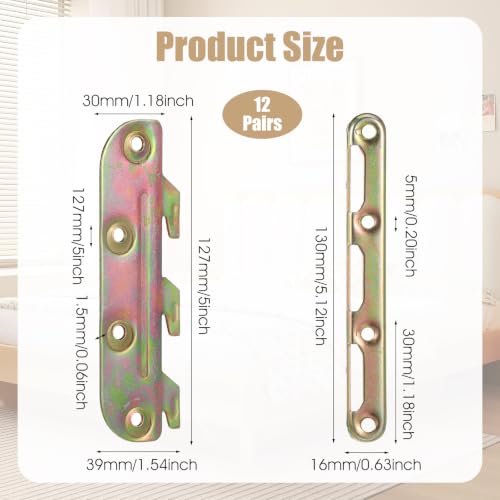 12 Sets 5 Inch Bed Frame Rail Brackets, Bed Rail Brackets