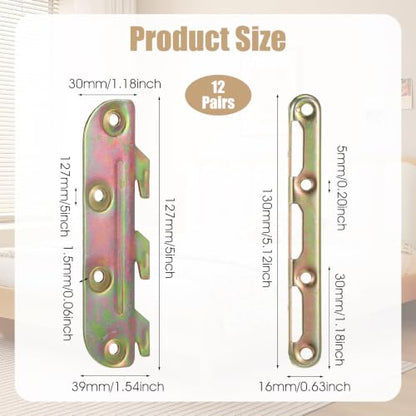 12 Sets 5 Inch Bed Frame Rail Brackets, Bed Rail Brackets