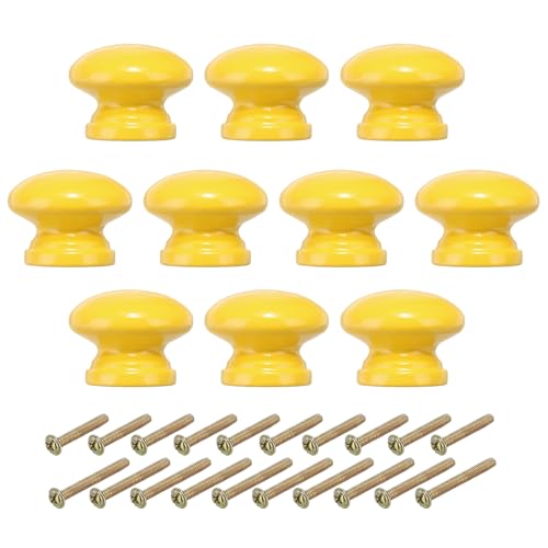 PATIKIL 1-3/8 Inch Yellow Wood Cabinet Knobs, 10 Pcs Round Drawer Dresser Knobs with Screws for Kitchen Cupboard Furniture Door - color: Yellow