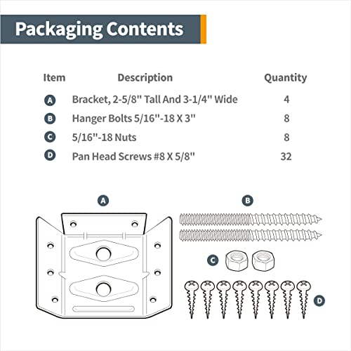 POWERTEC Surface Mount Corner Brackets 4PK w/Mounting Hardware, Corner Braces for Desk Legs/Coffee Table/Dining Table/Bench Legs (71428) - size: 2-5/8" x 3-3/8", style: Flat Corner Brackets Combo, 4PK