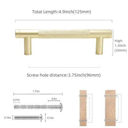 COTYKILEY 10 Pack 3.75 Inch(96mm) Brushed Brass Cabinet Handles Gold Knurled Kitchen Cabinet Pulls Cabinet Door Handles Kitchen Cabinet Hardware Cupboard Drawer Pulls Dresser Handles - color: Brushed Brass, size: 3.75" Hole Center（96MM）