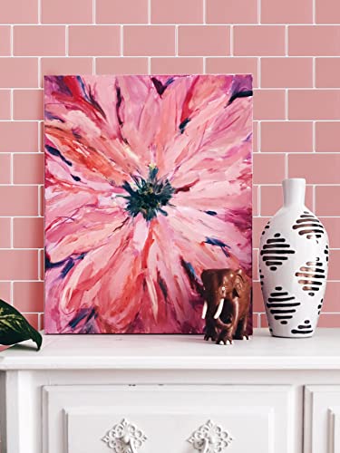 Alwayspon 10 Sheets 3D Thickened Peel and Stick Vinyl Backsplash Tiles, 12"x6" Self-Adhesive Wallpaper Wall Tile Stickers Stick on Subway Tiles for Kitchen Bathroom, Pink 061 - color: T80061S