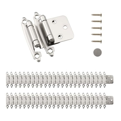HOME MASTER HARDWARE Self Closing Overlay Cabinet Hinges 1/2" Variable Semi-Concealed Hinge for Kitchen Bathroom Hinges Flush Mount w/Cupboard Screws, Satin Nickel Finish 20 Pcs - color: Satin Nickel-20Pack, size: 1/2"Overlay