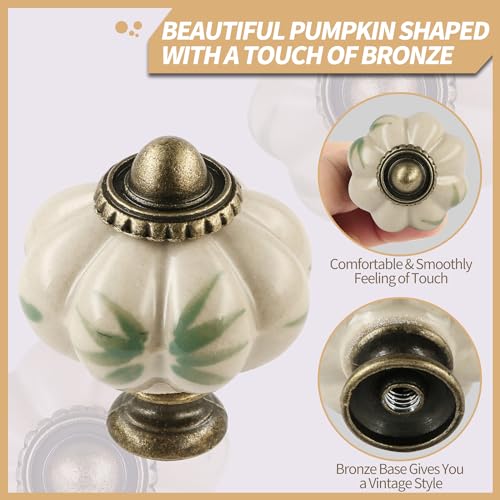 12pcs Ceramic Pumpkin Knobs - Bamboo Leaves - style: Bamboo Leaves