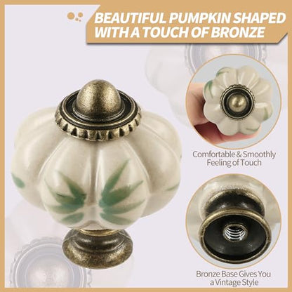 12pcs Ceramic Pumpkin Knobs - Bamboo Leaves - style: Bamboo Leaves