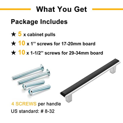 Black and Chrome Cabinet Pulls Drawer Handles 5 Inch 5 Pack 2281 - color: Matte Black & Polished Chrome, size: 5 In Hole Distance, style: 5 Pack