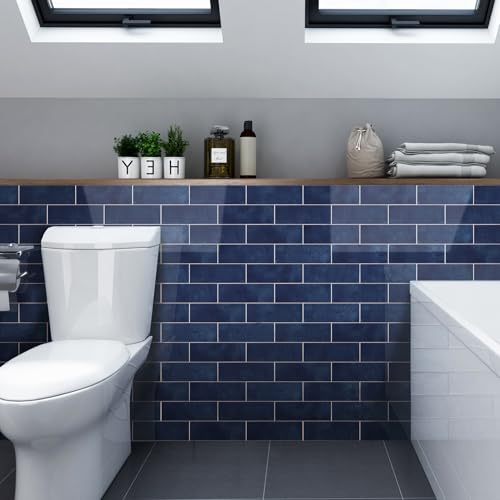 Tilingview 30 PCS Peel and Stick Backsplash Tile for Kitchen/Bathroom/Living Room, 3"x 9" Self-Adhesive Subway Tile for Backsplash, Imitation Glazed Tiles/Handmade Tiles (Glossy Navy Blue) - color: Glossy Navy Blue