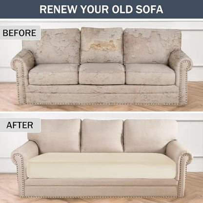 Stretch Cushion Cover, Soft Velvet Plush Cushion Slipcovers Loveseat Sofa Covers Couch Seat Covers Furniture Protector with Elastic Bottom (Beige, X-Large) - color: Beige, size: X-Large