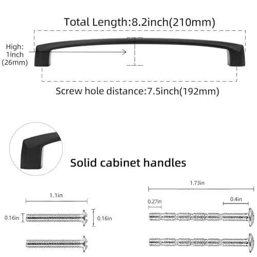 10 Pack 7.5 Inch Matte Black Kitchen Cabinet Handles - color: Matte Black, size: 7-1/2'' Hole Center(192mm)