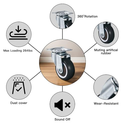 2.5'' Caster Wheels Set of 4 Heavy Duty No Noise Castors, Swivel Top Plate Casters Wheels for Small Project, Nightstand, Side Table, Furniture and Workbench Cart (2.5 Inches Swivel) - style: 2.5 Inches Swivel