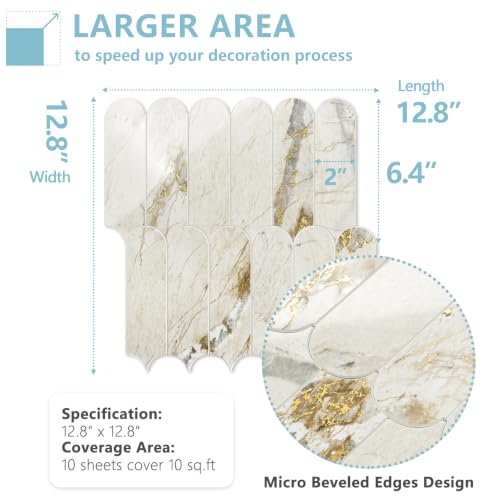 Vamos Tile Fish Scale Peel and Stick Backsplash Tile - color: Glossy Pandora Marble with Gold Veining