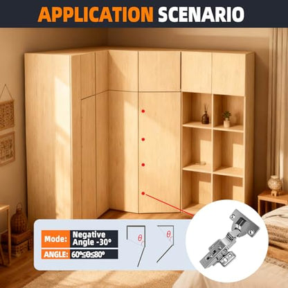 Negative Angle Cabinet Hinges Soft Close, 4-Pack Full Overlay Frameless - style: -30°
