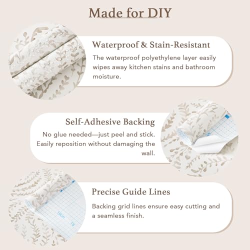 Heroad Peel and Stick Wallpaper Modern Boho Contact Paper Neutral Beige Wall Paper Removable Waterproof Self Stick Renter Friendly Wallpaper for Bedroom Living Room Bathroom Kitchen Vinyl 17.3”x393” - color: Light Brown, size: 17.3" x 393"