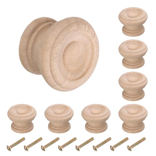 uxcell 8pcs Round Wooden Knobs, 37mm/1.5" Mushroom Shape Kitchen Cabinet Knobs Single Hole Drawer Pull Hardware Handles Decorative Furniture for Drawer Dresser Wardrobe, Wooden - color: Wooden