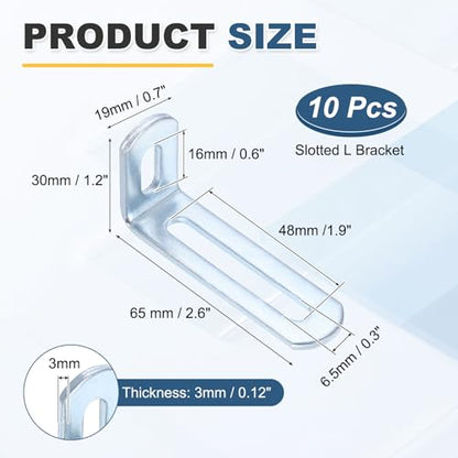 uxcell 10 Pcs Adjustable Right Angle Brackets 2.6"x1.2"x0.7" Silver - color: Silver, size: 2.6"x1.2"x0.7"