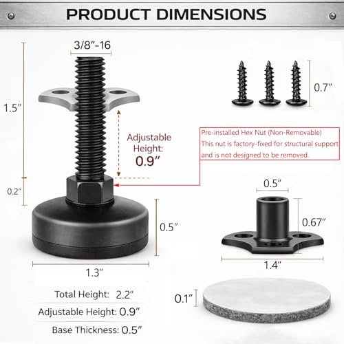 Adjustable Furniture Leveling Feet, 4 Pack