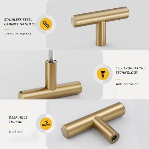 Goldenwarm 10 Pack Champagne Bronze Cabinet Knobs T Bar Knobs, 2Inch - color: Champagne Bronze