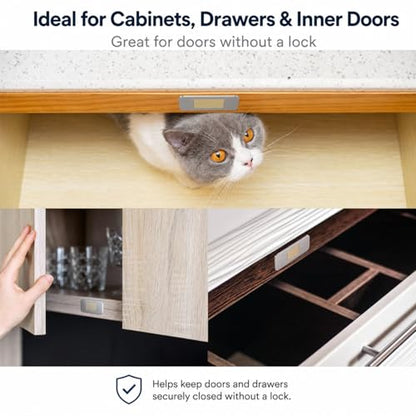 6 Pack Magnetic Cabinet Door Catch, Ultra Thin Adhesive Cabinet Magnets, No Drill Stainless Steel Magnetic Drawer Door Closure with Double-Sided Tape for Kitchen, Cupboard, Bathroom