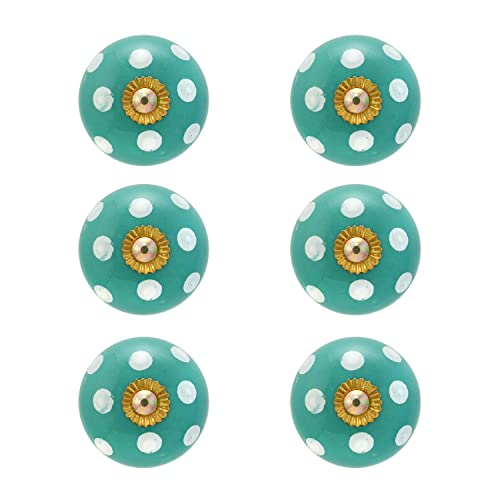 Cabinet Knobs for Dresser Drawers - Boho Handmade Ceramic Kitchen Cupboard Pull Handle Countryside Farmhouse Furniture Hardware - Turquoise Polka Dot - Pack of 4 - color: Turquoise Polka Dot