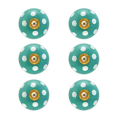 Cabinet Knobs for Dresser Drawers - Boho Handmade Ceramic Kitchen Cupboard Pull Handle Countryside Farmhouse Furniture Hardware - Turquoise Polka Dot - Pack of 4 - color: Turquoise Polka Dot