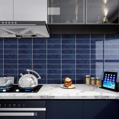 Tilingview 30 PCS Peel and Stick Backsplash Tile for Kitchen/Bathroom/Living Room, 3"x 9" Self-Adhesive Subway Tile for Backsplash, Imitation Glazed Tiles/Handmade Tiles (Glossy Navy Blue) - color: Glossy Navy Blue