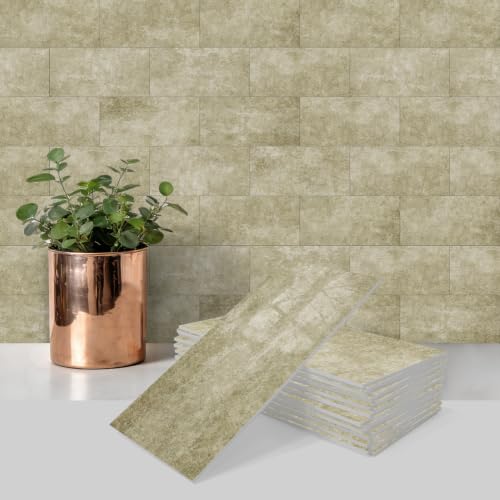 URCOLOR 102-Piece Peel and Stick Backsplash Tiles, 3" x 6" Warm Beige Glossy Tile, Stick on Backsplash for Kitchen, Bathroom, Camper, Fireplace - color: Warm Beige
