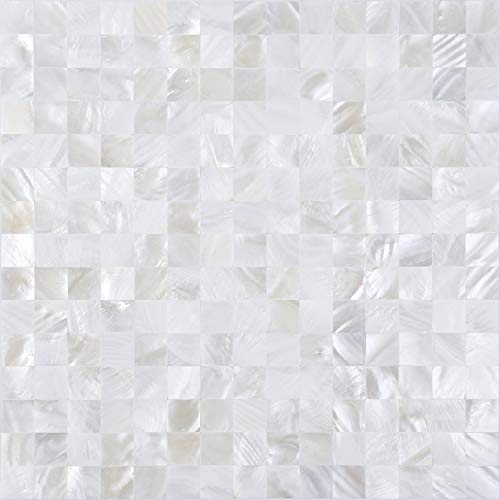 KASARO Peel and Stick Backsplash Shell Tiles, Mother of Pearl Self Adhesive Wall Tiles for Bathroom Bedroom Decor, White, 10-Sheet - color: White