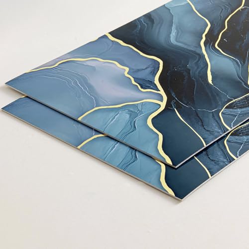 Haimin 3D Wall Panels Peel and Stick Marble Tile Look 10 Pack Waterproof - color: Blue Gold-010