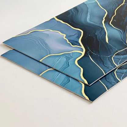Haimin 3D Wall Panels Peel and Stick Marble Tile Look 10 Pack Waterproof - color: Blue Gold-010