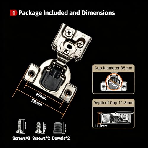 50 Pcs 5/8" Overlay Soft Close Cabinet Hinges 105° 3D Adjustable - size: 5/8"